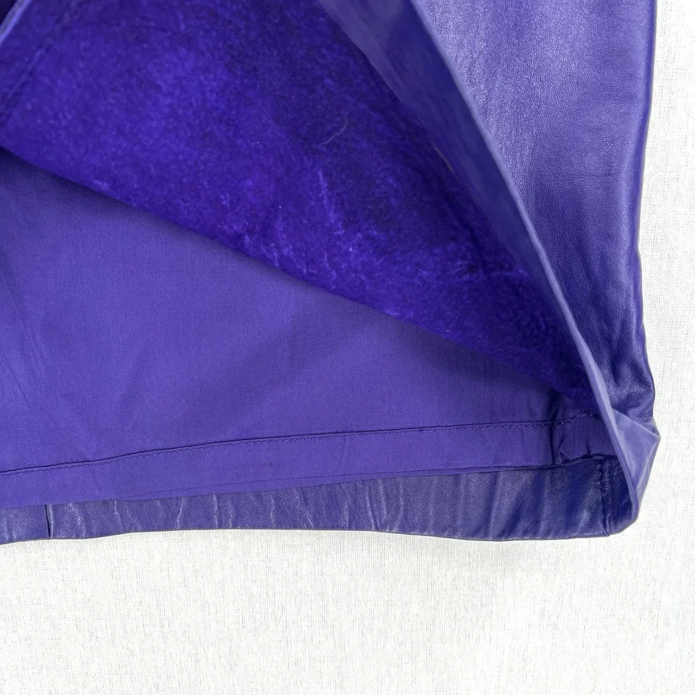 BAGATELLE Vintage 80’s Leather Pencil Skirt Womens 10 Purple Knee Length Pockets